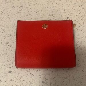 Tory Burch Vibrant Red Wallet with Gold Logo